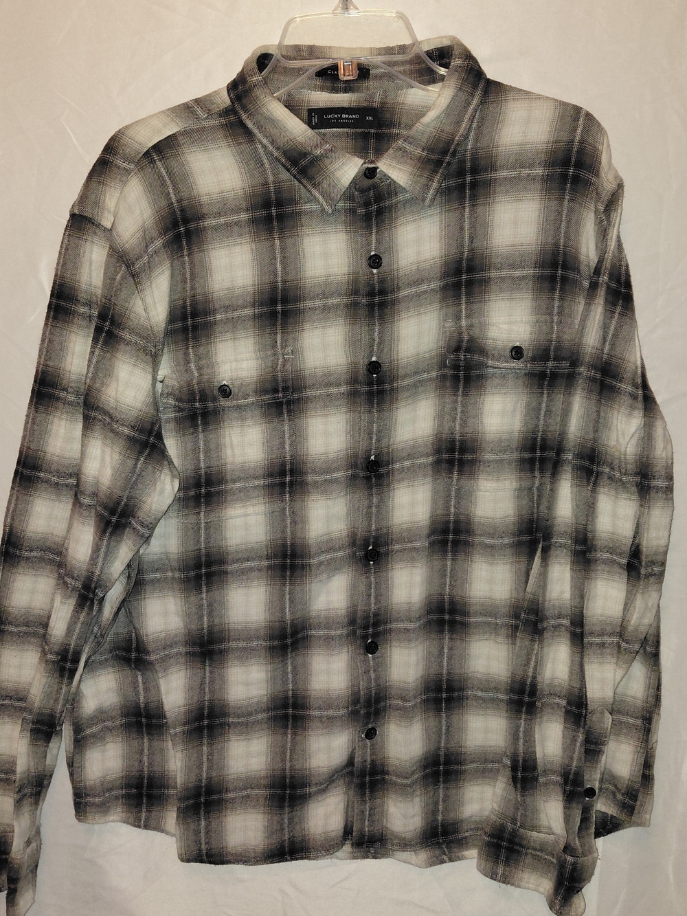 Lucky Brand Men's Black and White Plaid Button-Down Shirt #2573